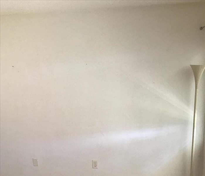 Living room with clean walls after nicotine cleaning.