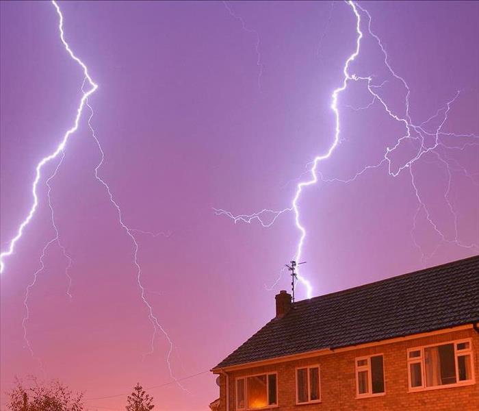 Lightning above a home